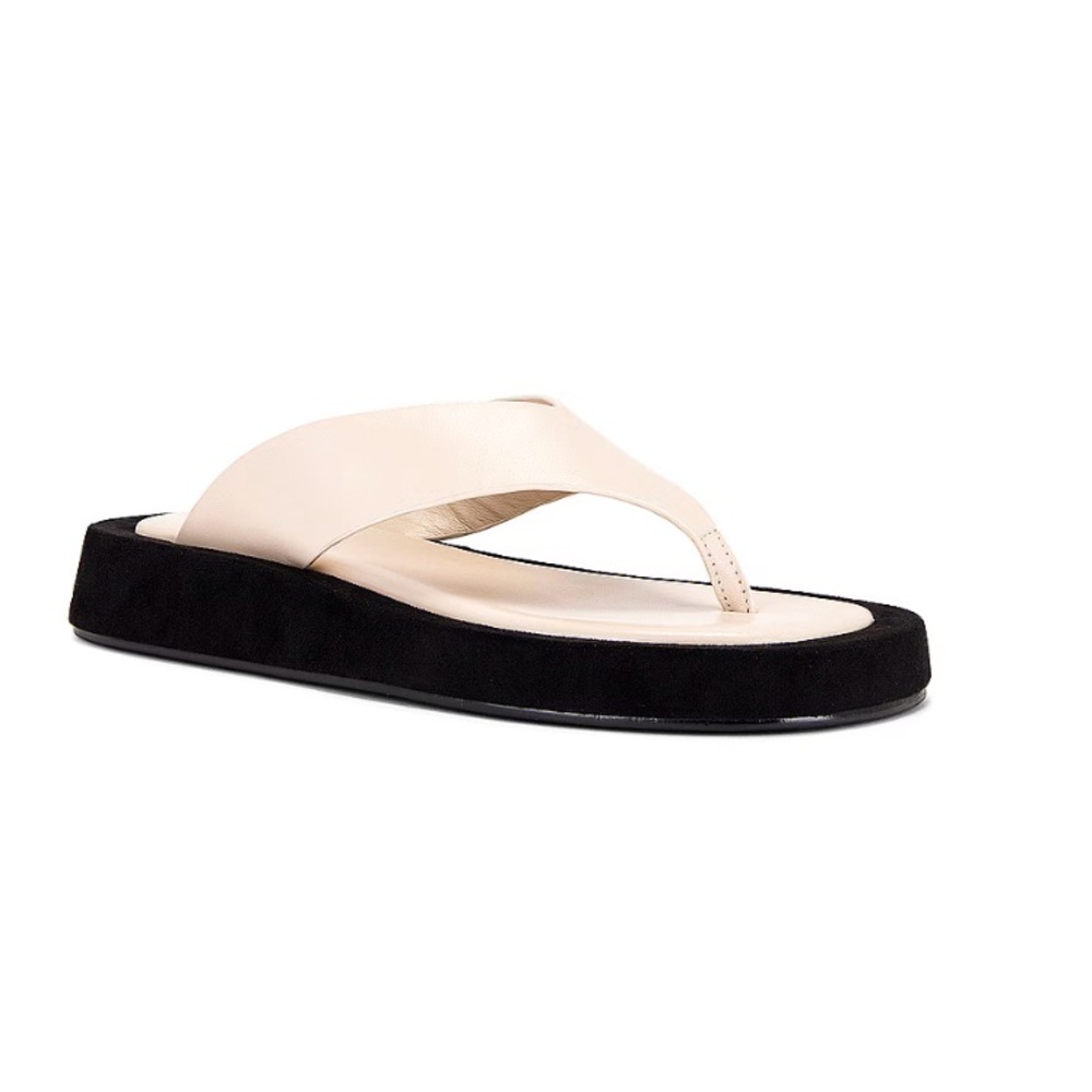 RAYE Nude and Black Platform Thong Sandals
